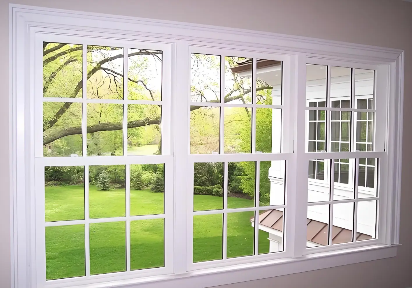 Double-hung windows with vertically operable upper and lower sashes