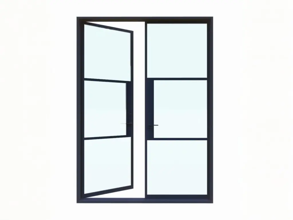 Modern steel French entrance doors with large glazed panels