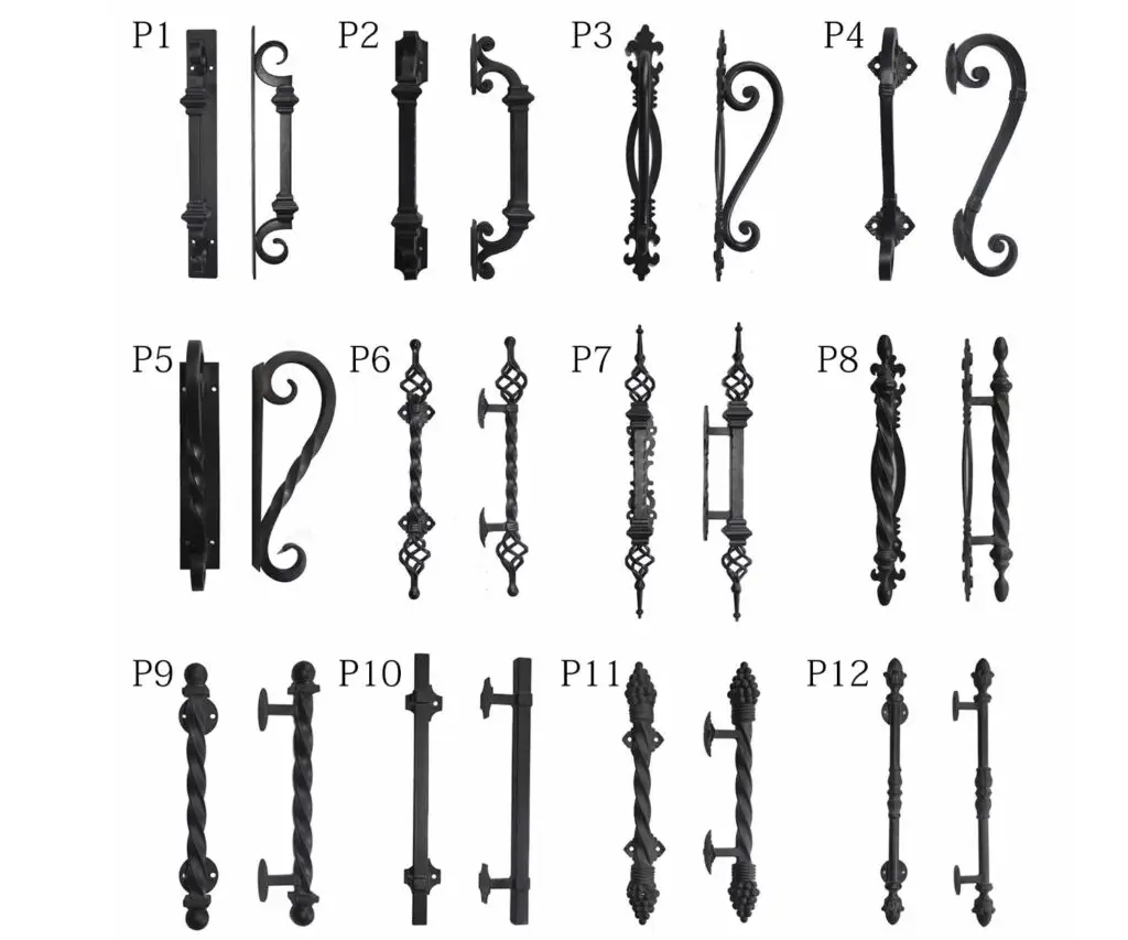 Decorative pull-handle options for iron entrance doors