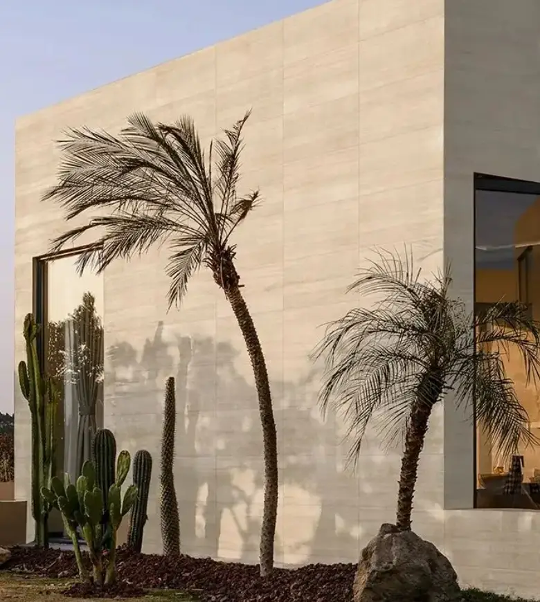 Exterior wall tile finish for a building facade application