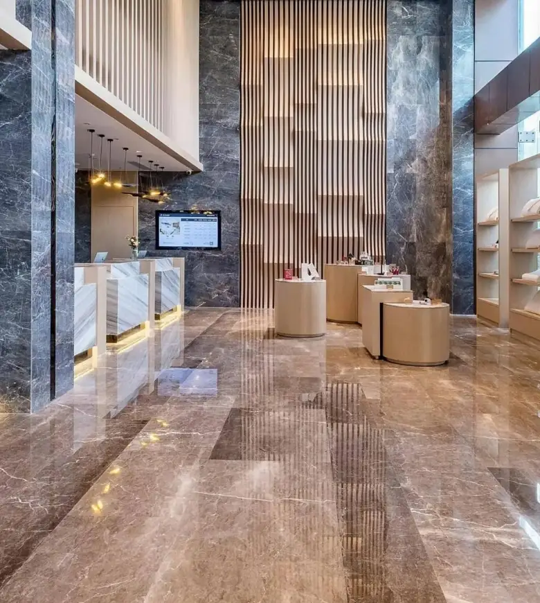 Tile finishes selected for a hotel lobby and guest areas