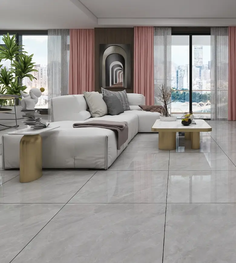 Residential tile finishes coordinated across living spaces