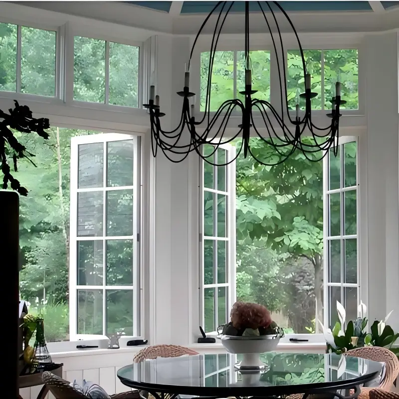 Side-hung casement windows open into a residential interior