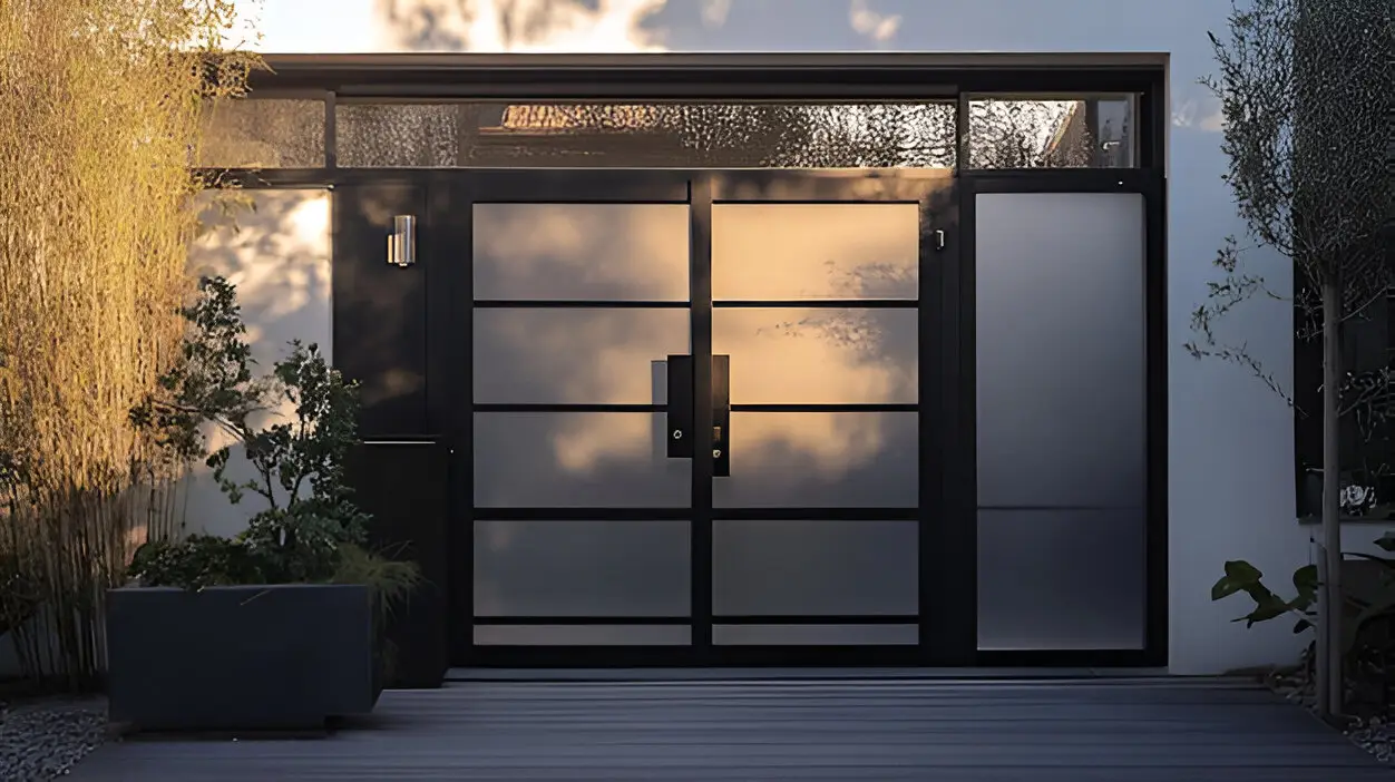 Black patio door with glass