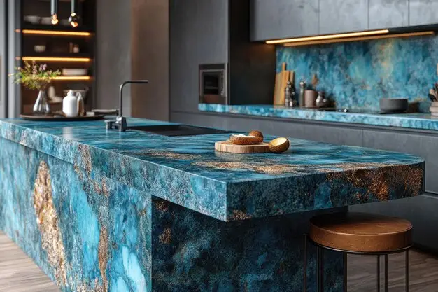 Aqua Fusion Quartzite Brazilian Kitchen