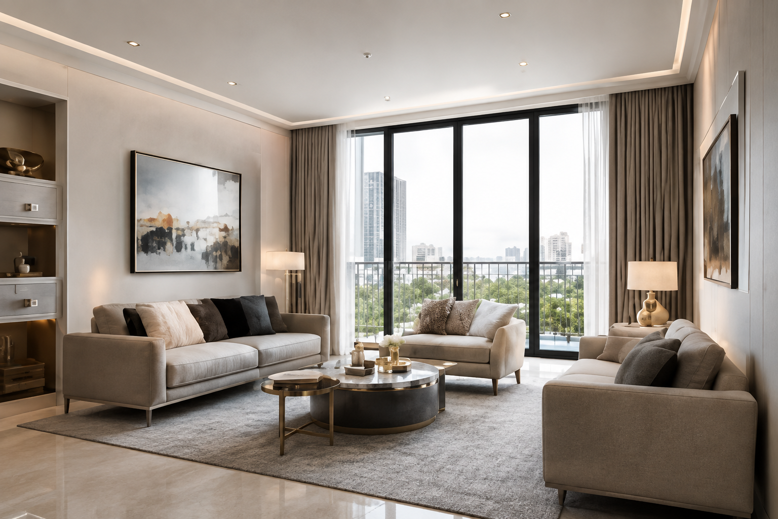 Apartment interior representing coordinated apartment building material solutions