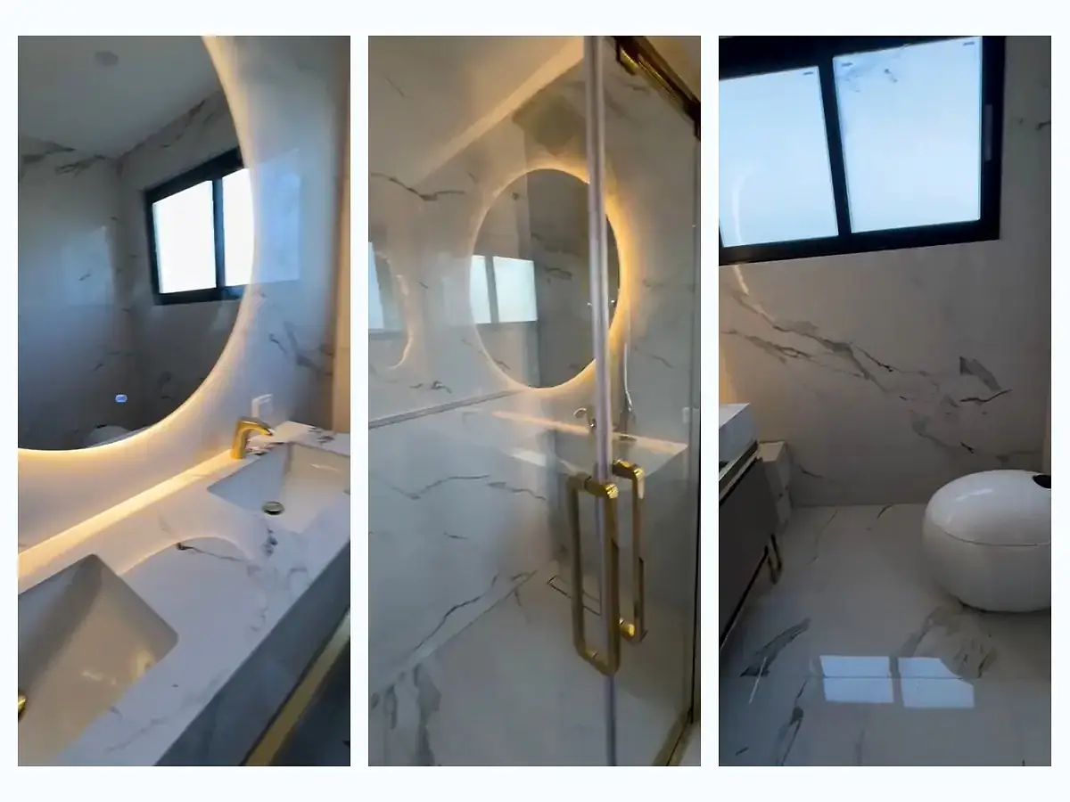 Bathroom vanity shower enclosure and toilet installed in an Australian villa