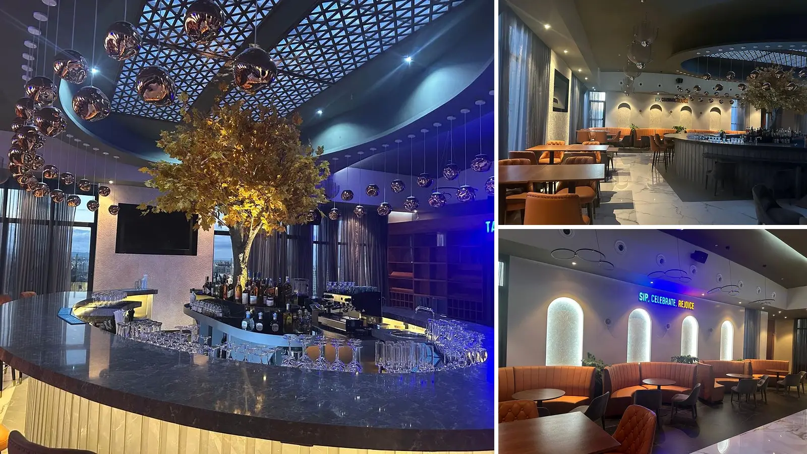 Completed restaurant interior with lighting and seating in Nairobi