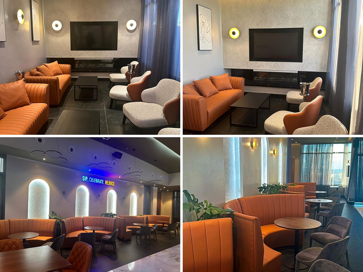 Sofas and dining chairs in a Kenya restaurant project