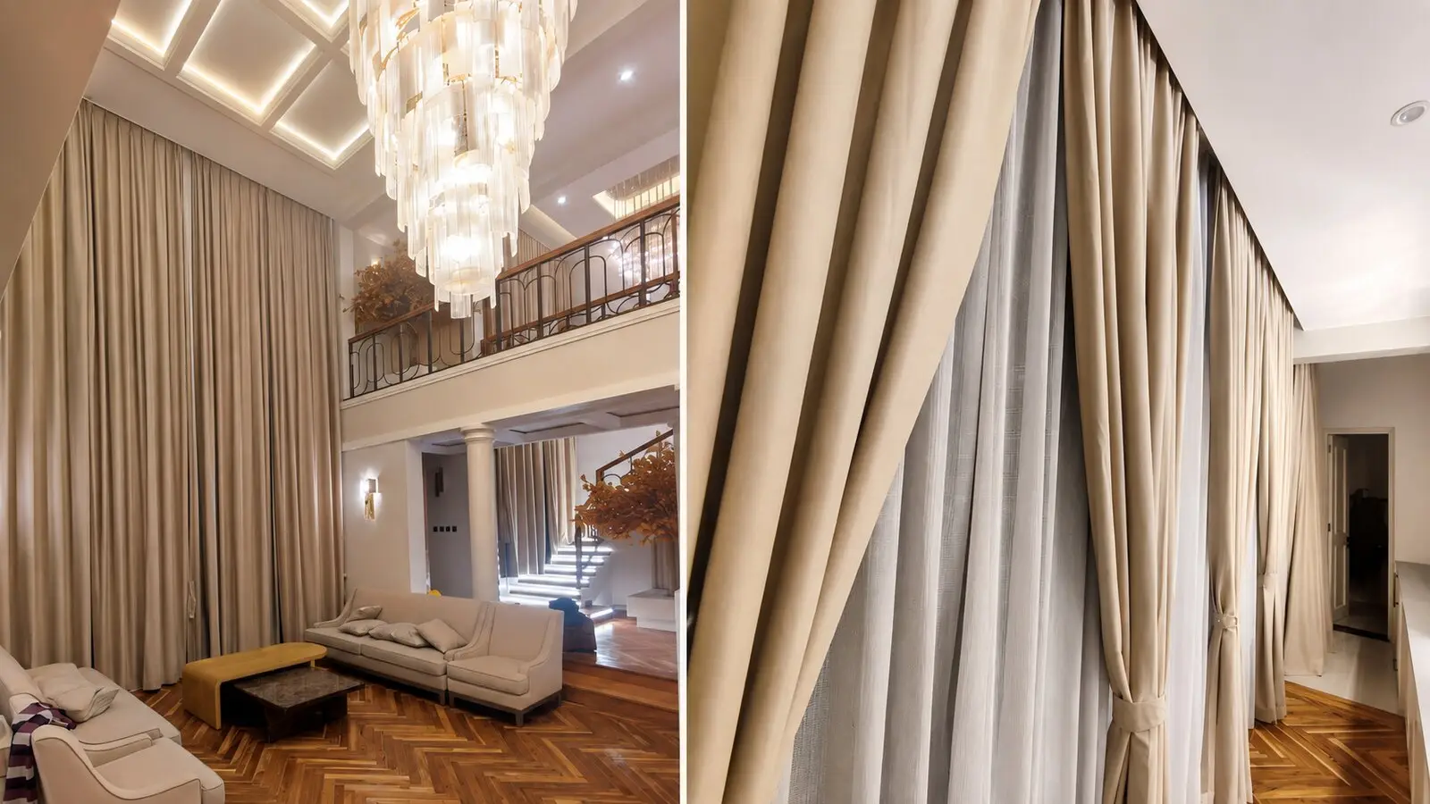 Full-height curtains installed in a modern villa in Mombasa