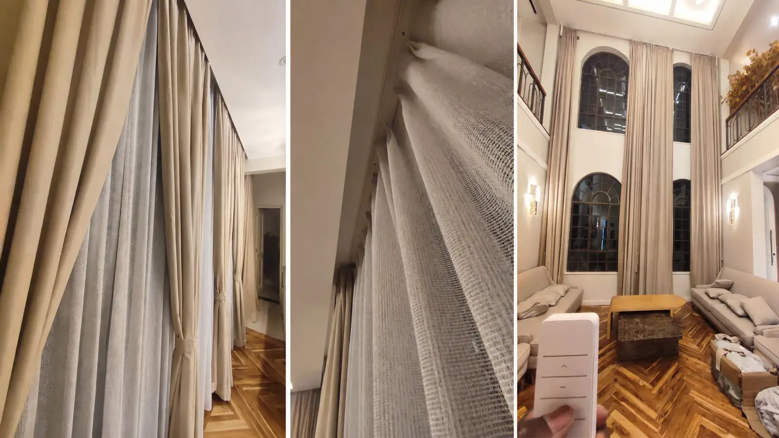 Full-height curtain fabric and track detail in a Kenya villa