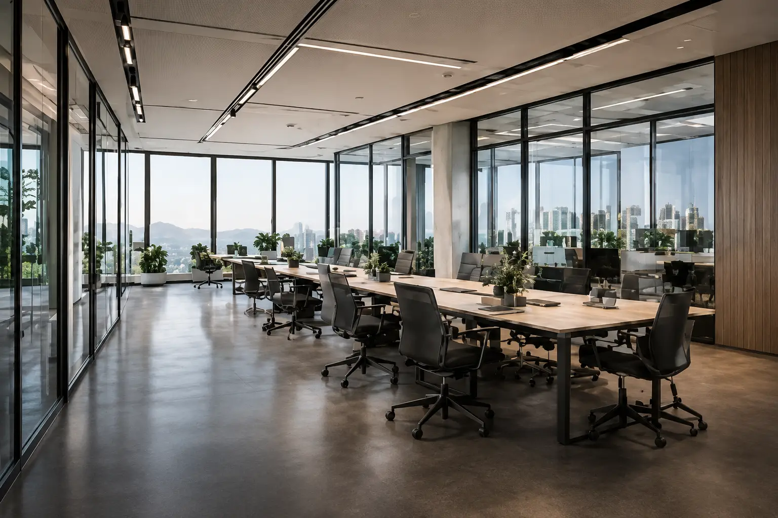 Modern office representing coordinated office building material solutions